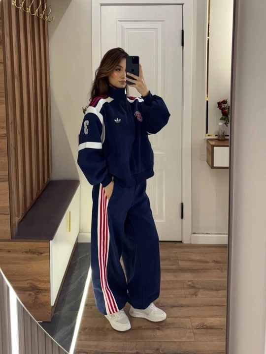 Ayollar uchun sport kostyumi dvoyka, oversize olimpiyka va keng shim, 2 ip XB trikotaj - 