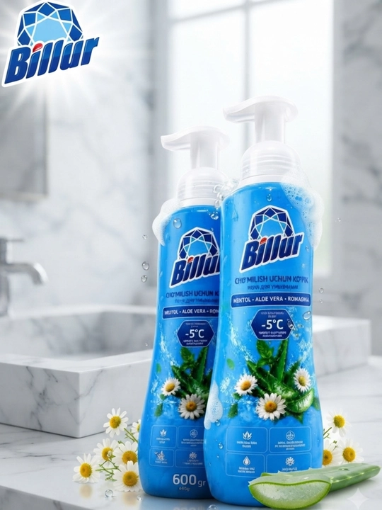 Пена для ванны, Billur, ментол, алоэ вера, ромашка, пена для купания, 600 г, уход мягкий