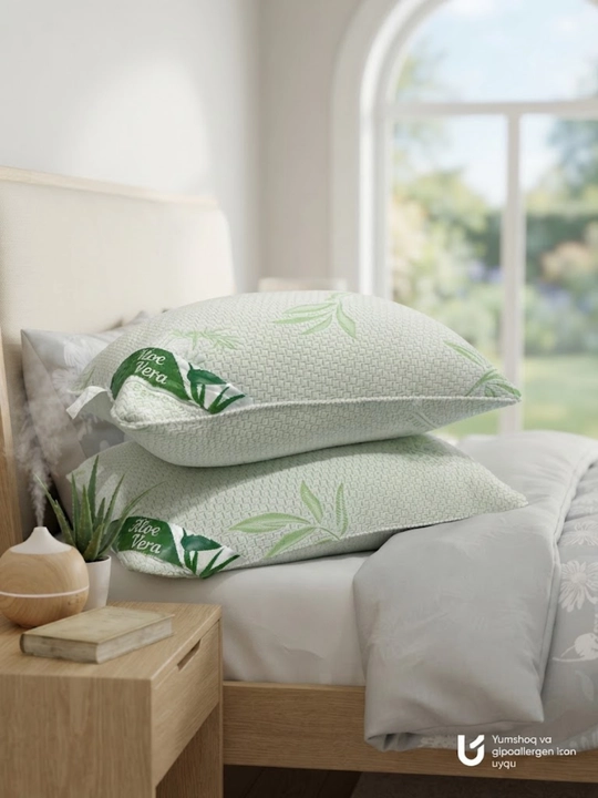 Aloe Vera yostiqlar to'plami 50x70 sm (sumka bilan, 2 dona)
