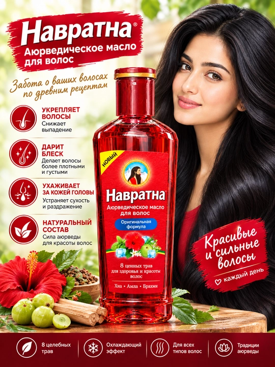 Navratna Ayurvedic Oil — охлаждающее аюрведическое масло, для волос и кожи головы - 