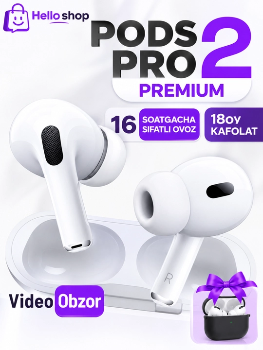 Simsiz quloqchinlar Pro 2 Premium, iPhone va Android uchun sensorli naushnik. Hello shop - 