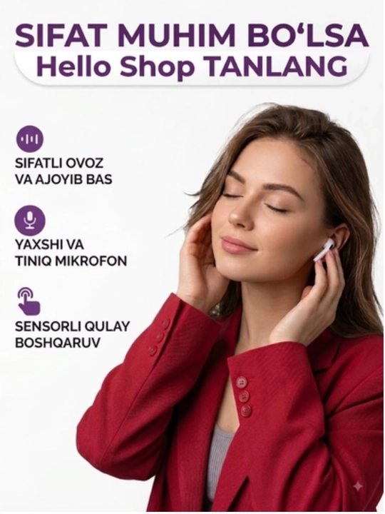 Simsiz quloqchinlar Pro 2 Premium, iPhone va Android uchun sensorli naushnik. Hello shop