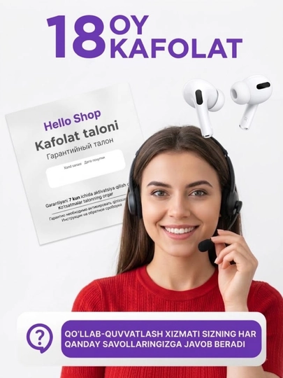 Simsiz quloqchinlar Pro 2 Premium, iPhone va Android uchun sensorli naushnik. Hello shop
