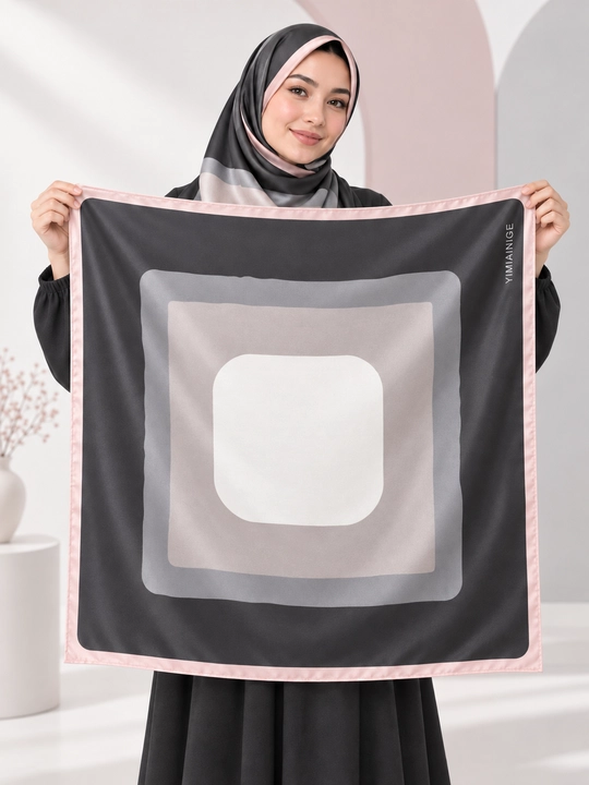 Ayollar uchun atlas ro‘mol 90×90 sm, bosh va bo‘yin uchun, geometrik print