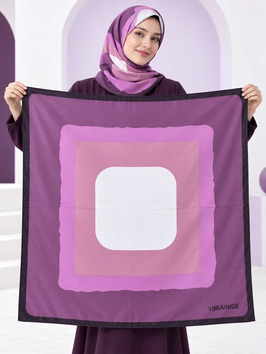 Ayollar uchun atlas ro‘mol 90×90 sm, bosh va bo‘yin uchun, geometrik print