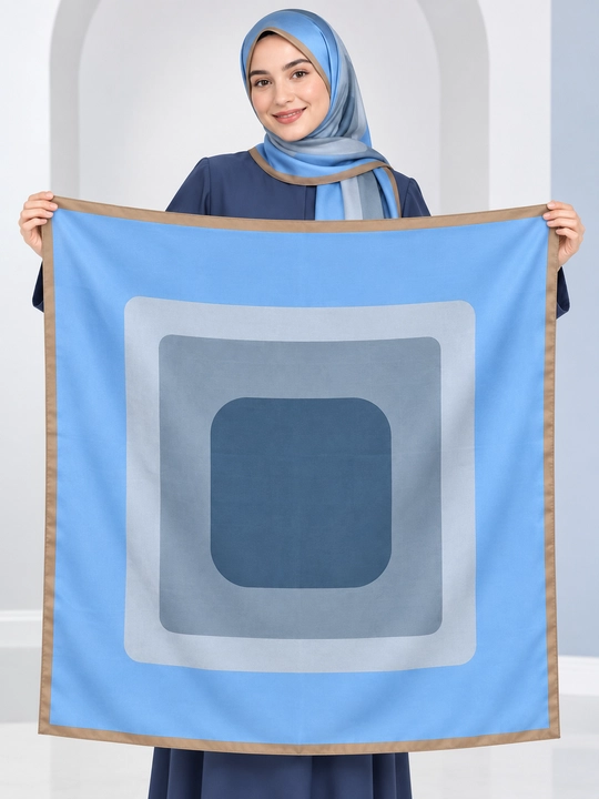 Ayollar uchun atlas ro‘mol 90×90 sm, bosh va bo‘yin uchun, geometrik print