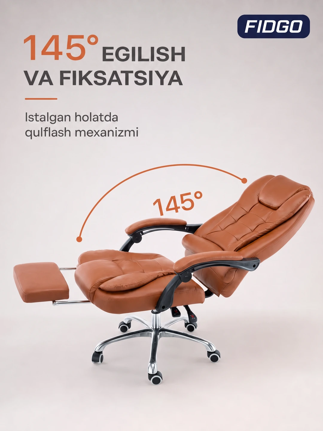 Uy va ofis uchun mo‘ljallangan ergonomik, tirsak tayanchi va sozlanadigan kreslosi FIDGO