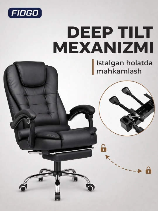 Uy va ofis uchun mo‘ljallangan ergonomik, tirsak tayanchi va sozlanadigan kreslosi FIDGO