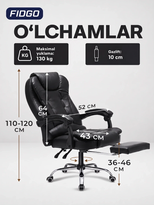 Uy va ofis uchun mo‘ljallangan ergonomik, tirsak tayanchi va sozlanadigan kreslosi FIDGO