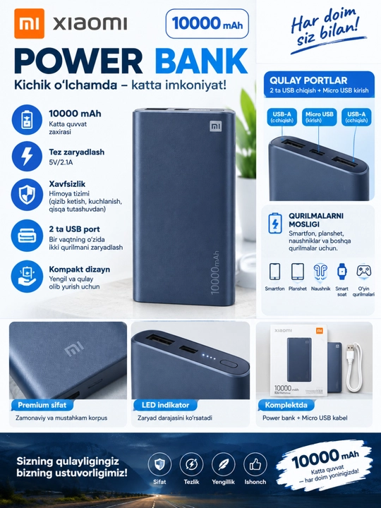 Xiaomi 10000 mAh Power Bank — Мощный и Компактный - 