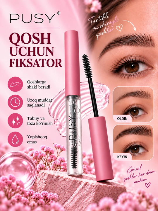 Qosh fiksatori, qosh geli, qosh uchun gel, qosh shakllantiruvchi, qosh bo‘yog‘i, PUSY geli - 