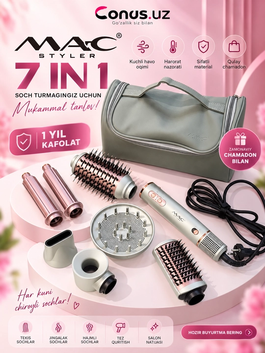 Mac Styler 7 ta 1 da Mac 7/1 MC-6770 avtomatik soch olish to‘plami - 