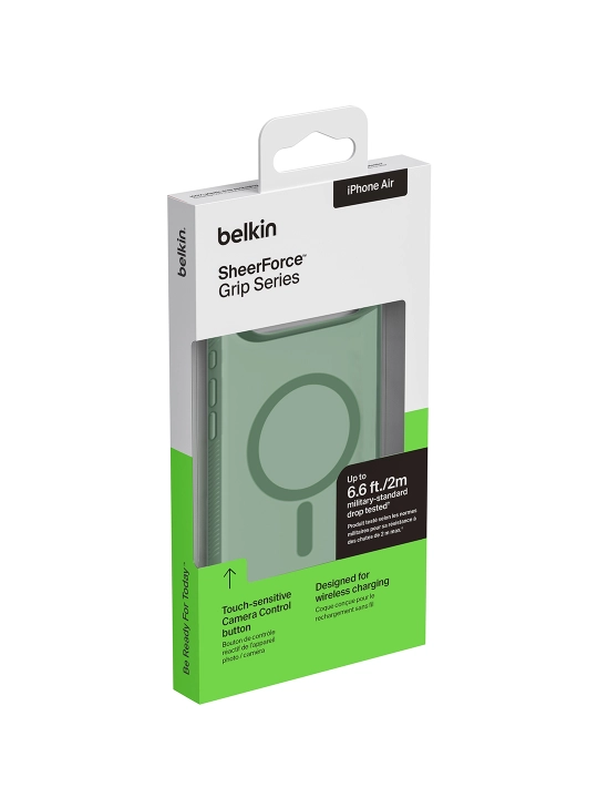 Chexol IPhone 17 Pro va 17 Pro Max uchun sirpanmaydigan Belkin SheerForce Grip