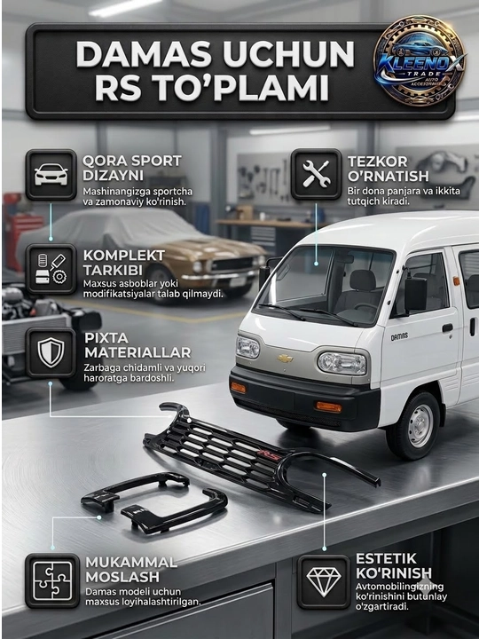 Damas 2 uchun qora RS sport tuning to'plami: panjara va fara qopqoqlari