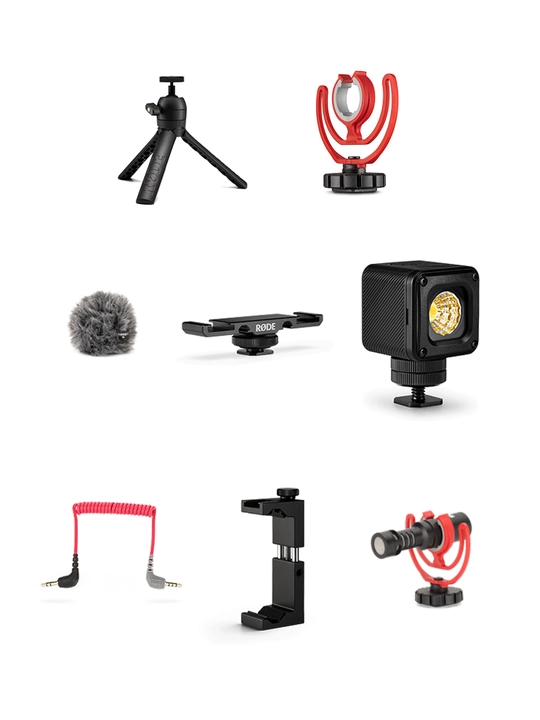 Rode Vlogger Kit Universal blogerlar uchun to‘plam, mikrofon va chiroq bilan