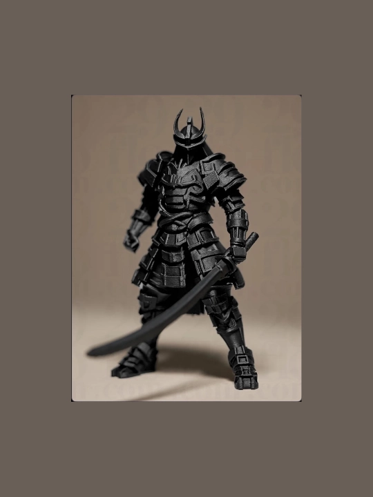 Katana qilichli zirhli Samuray figurasi, qora, 3D print - 