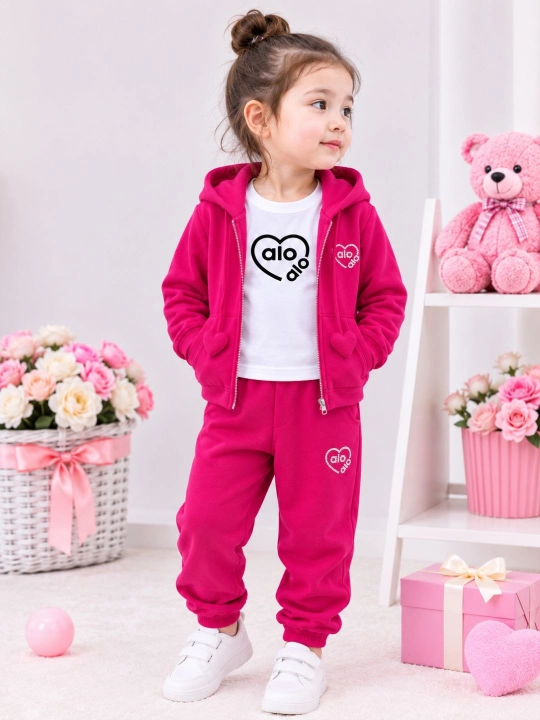 Qizlar uchun kapyushonli 3 qismli sport kostyumi, shim va yengi uzun sviter, hudi, troyka