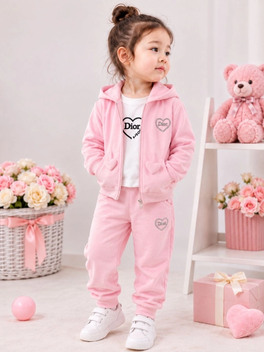 Qizlar uchun kapyushonli 3 qismli sport kostyumi, shim va yengi uzun sviter, hudi, troyka