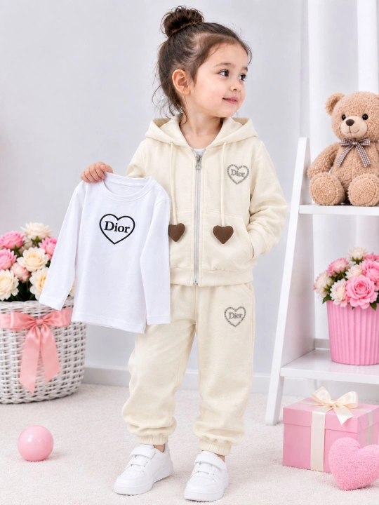 Qizlar uchun kapyushonli 3 qismli sport kostyumi, shim va yengi uzun sviter, hudi, troyka