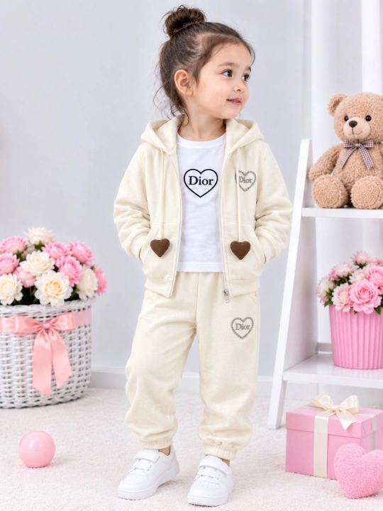 Qizlar uchun kapyushonli 3 qismli sport kostyumi, shim va yengi uzun sviter, hudi, troyka
