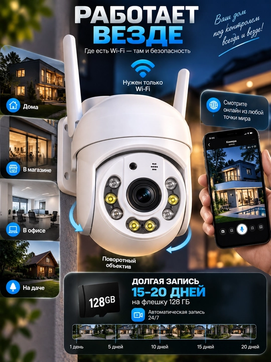 Smart Wi-Fi kamera, PTZ videokuzatuv kamerasi, Full HD tashqi kamera
