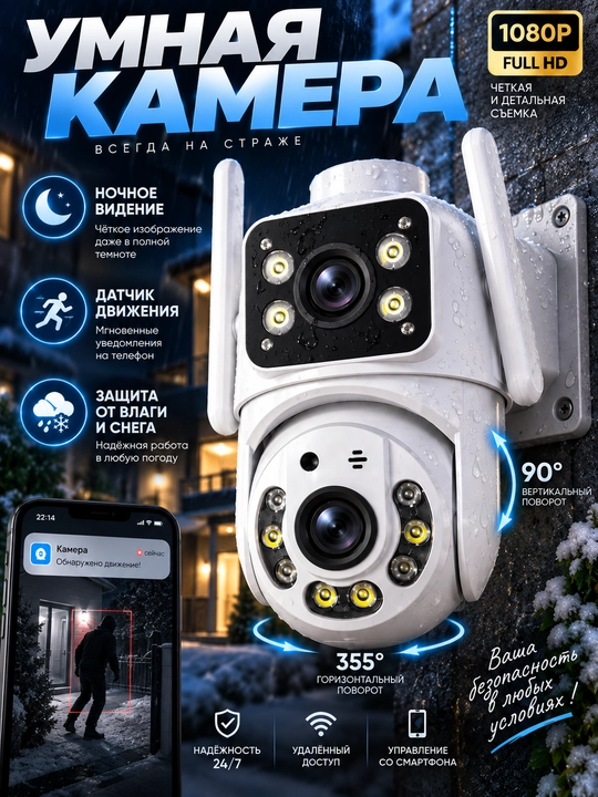 Smart Wi-Fi kamera, PTZ videokuzatuv kamerasi, Full HD tashqi kamera