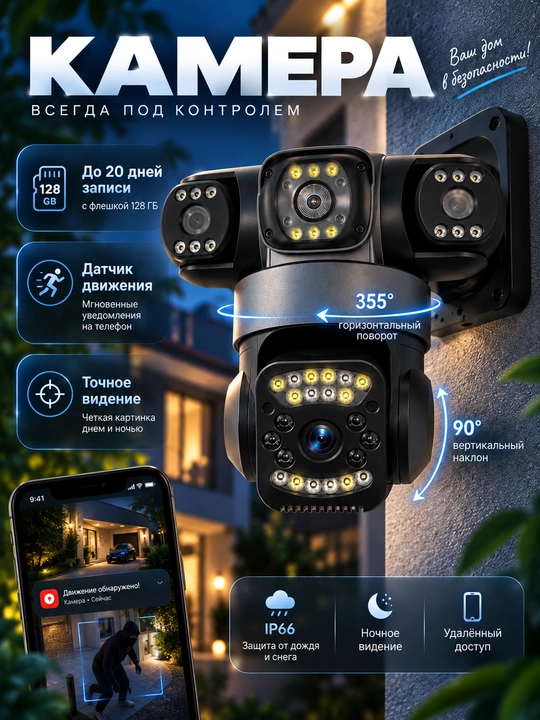Smart Wi-Fi kamera, PTZ videokuzatuv kamerasi, Full HD tashqi kamera