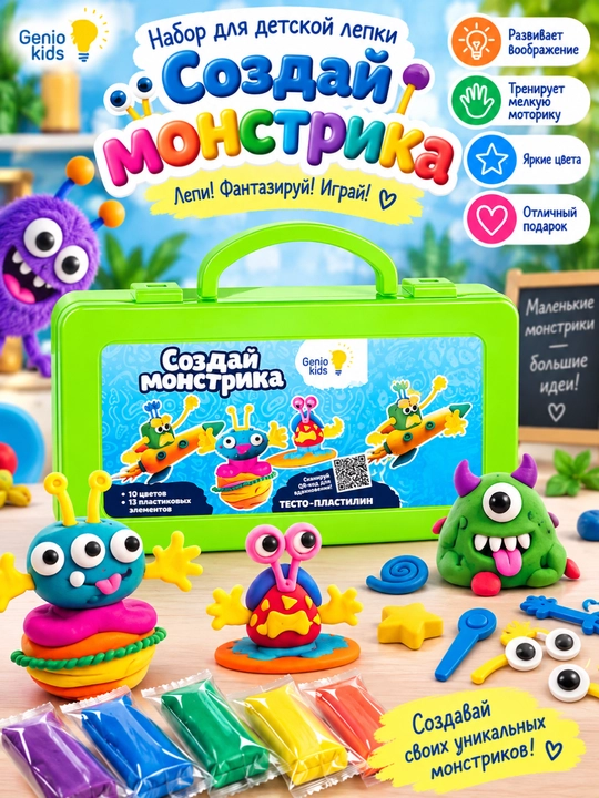 Набор для детской лепки GENIO KIDS-ART, Создай монстрика - 