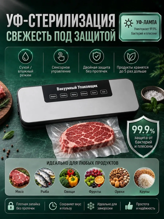 Вакуумные упаковщик, вакууматор для продуктов с пакетами