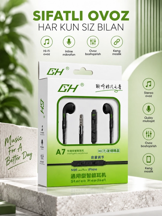 A7 stereo проводные наушники с микрофоном 3.5 мм для android, iPhone и планшетов - 