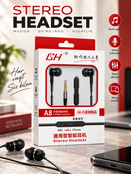 A8 stereo проводные наушники с микрофоном 3. 5 мм для android, iphone и планшетов - 