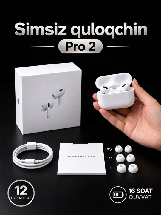Simsiz quloqchinlar Pods Pro 2, sensorli, iPhone va Andoroid uchun naushnik