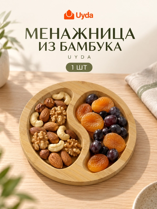Менажница бамбуковая, круглая, раздельный UYDA 35466-A291, 18 см, 1 шт, 50х1 - 