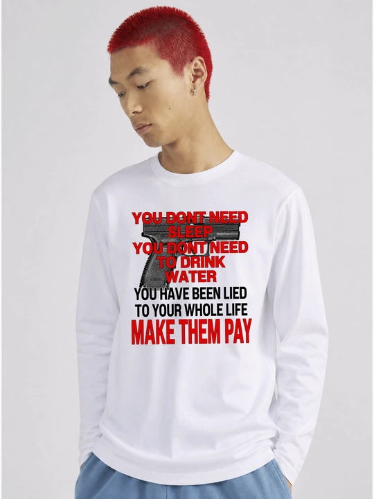 MICONIC oq oversayz longsliv, Make Them Pay grafik printi bilan