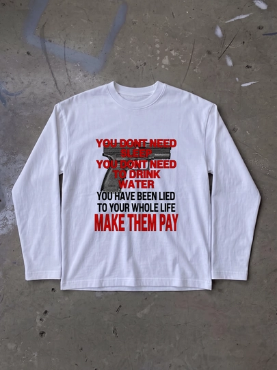 MICONIC oq oversayz longsliv, Make Them Pay grafik printi bilan - 