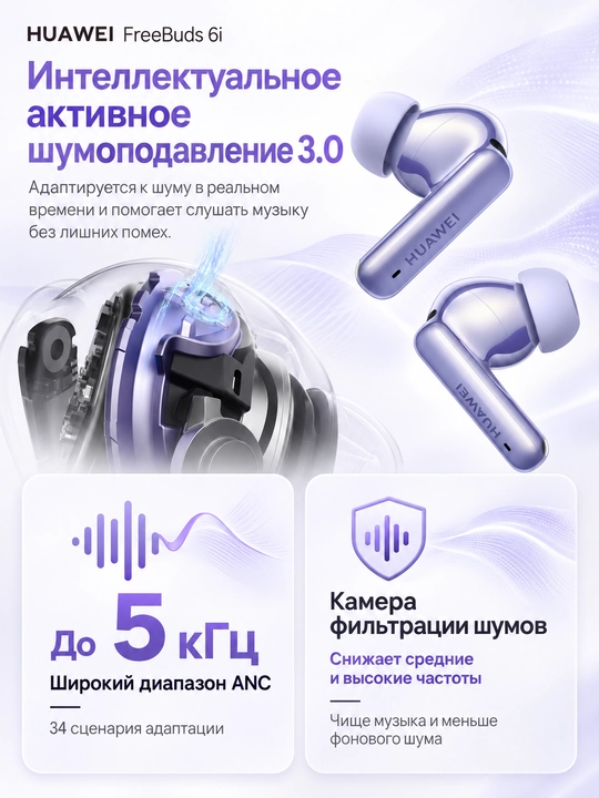 HUAWEI FreeBuds 6i simsiz quloqchinlari: TWS, faol shovqinni kamaytirish ANC, IP54