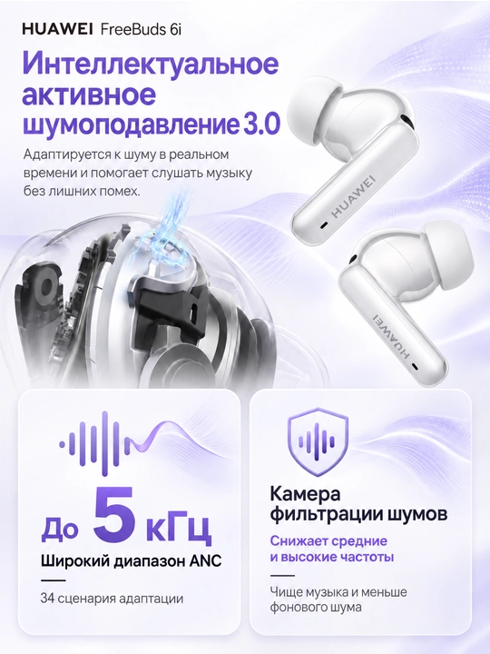 HUAWEI FreeBuds 6i simsiz quloqchinlari: TWS, faol shovqinni kamaytirish ANC, IP54