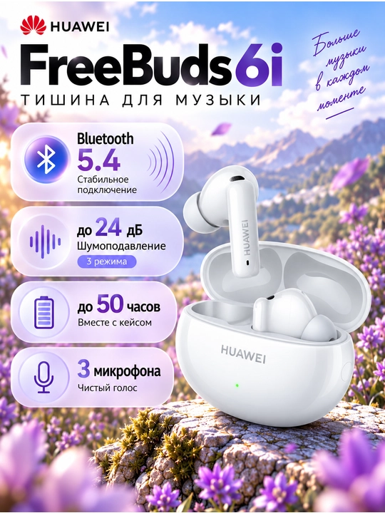 HUAWEI FreeBuds 6i simsiz quloqchinlari: TWS, faol shovqinni kamaytirish ANC, IP54 - 