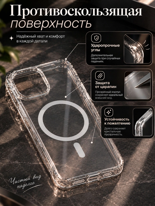 Чехол прозрачный для iPhone 14 Pro, 14 Pro Max, 15 Pro Max, 16 Pro, 16 Pro Max