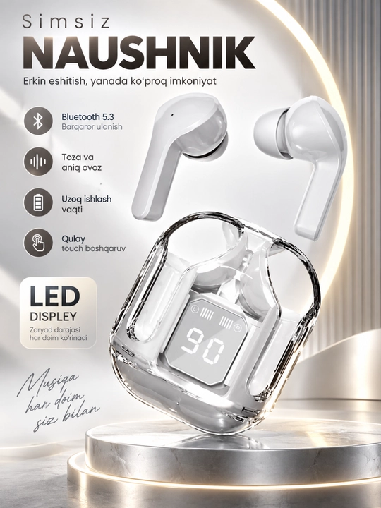 AIBT TWS Bluetooth 5.3 Simsiz Naushnik, LED Displeyli Type-C Zaryadlash Qutisi - 