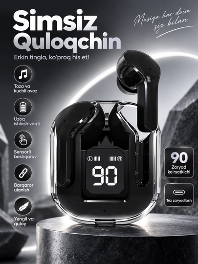AIBT TWS Bluetooth 5.3 Simsiz Naushnik, LED Displeyli Type-C Zaryadlash Qutisi - 