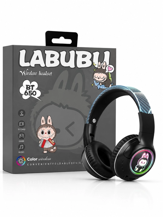 LABUBU BT650 Simsiz Bluetooth 5.3 Naushnik, RGB LED, Mikrofon, TF Karta, Stereo