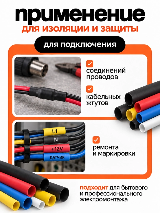 Набор ТТУ IEK 2/1, 4/2, 6/3, 8/4, термоусадочные трубки