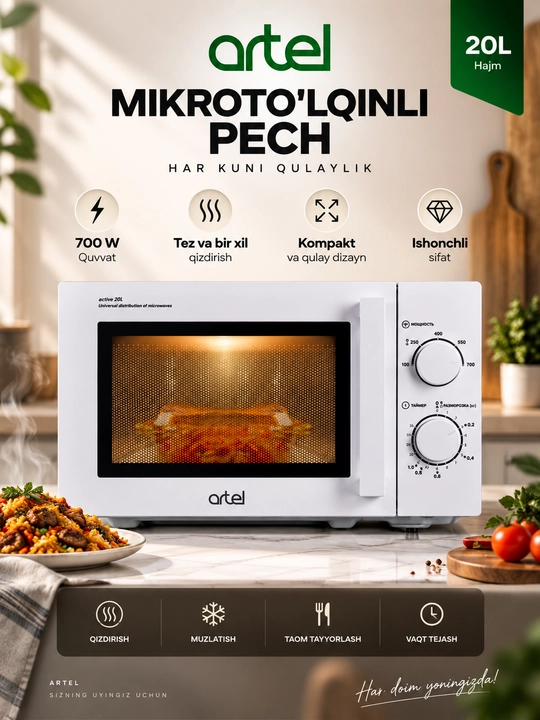 Mikroto‘lqinli pech MWM-2001, oq rang (20 litr) - 