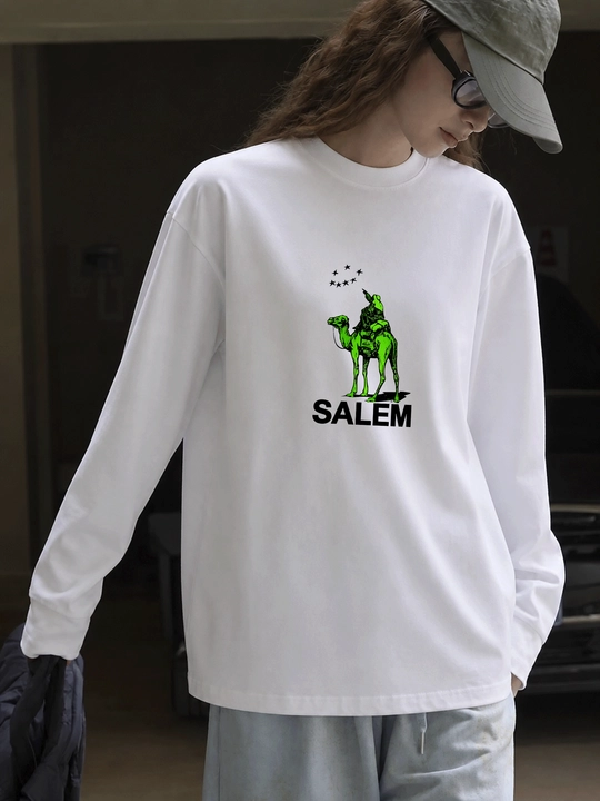 MICONIC oq oversayz longsliv, neon Salem printi bilan