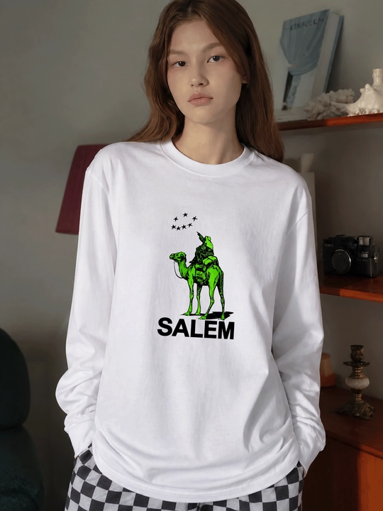 MICONIC oq oversayz longsliv, neon Salem printi bilan
