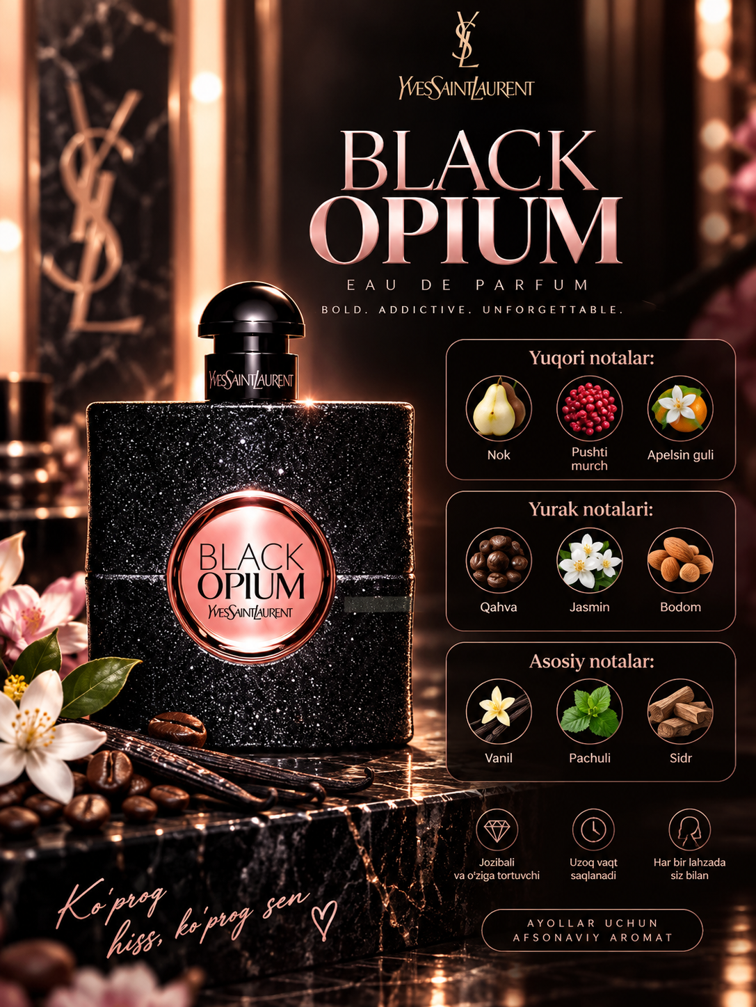 Atir Black Opium Yves Saint Laurent ayollar uchun, Shvetsariya