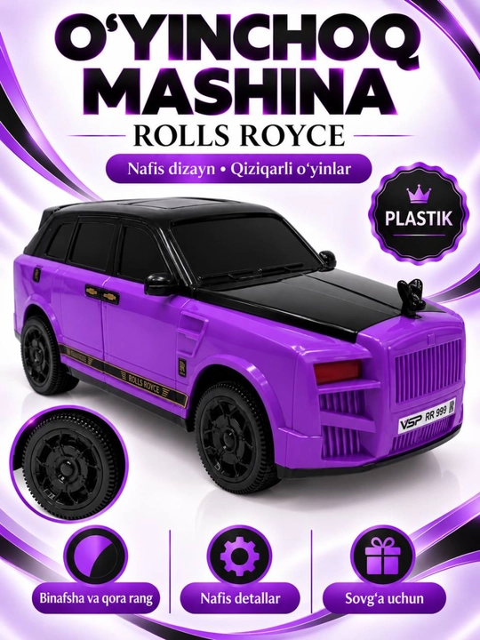 Rolls-Royce uslubidagi o‘yinchoq mashina, bolalar uchun plastik avtomobil, sovg‘a - 