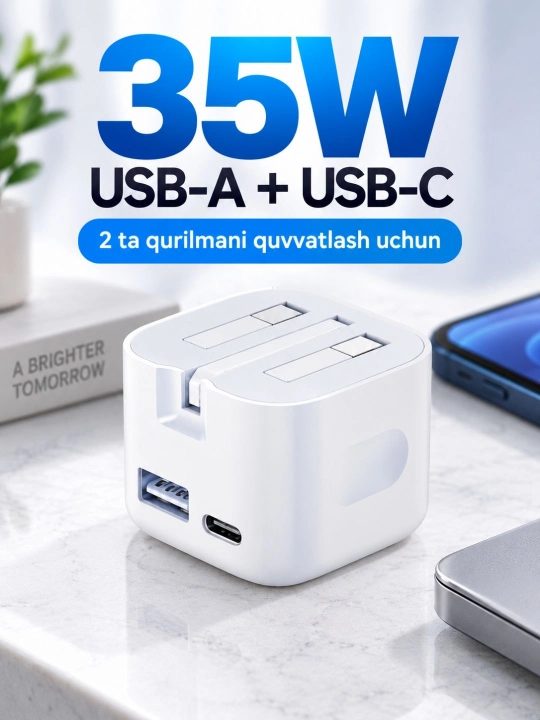 Зарядный адаптер 20W 35W USB-C с кабелем, быстрая зарядка для телефонов и планшетов - 