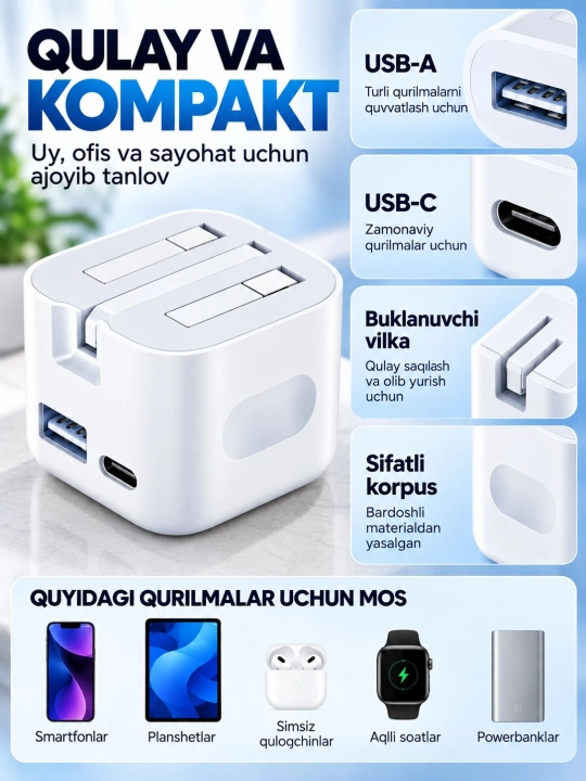20W 35W USB-C quvvat adapteri va kabel komplekti, tez zaryadlovchi, telefonlar uchun qulay